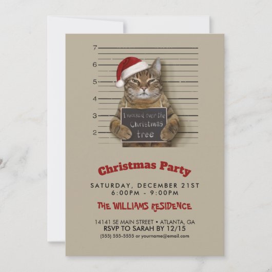 Mugshot Cat Kerstmis Kaart (Voorkant)