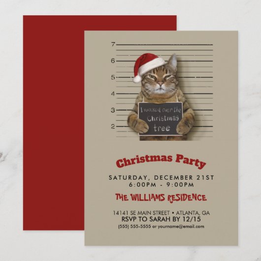Mugshot Cat Kerstmis Kaart (Voorkant / Achterkant)