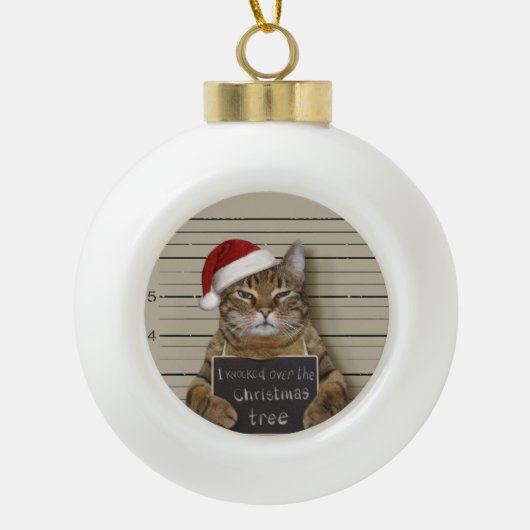 Mugshot Cat Kerstmis Keramische Bal Ornament (Voorkant)