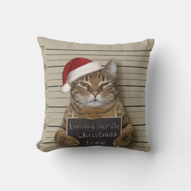 Mugshot Cat Kerstmis Kussen (Voorkant)