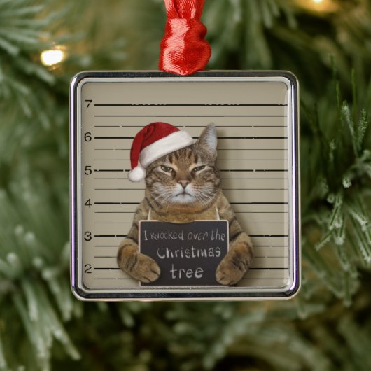 Mugshot Cat Kerstmis Metalen Ornament (Boom)