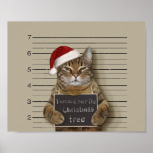 Mugshot Cat Kerstmis Poster