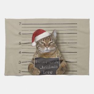Mugshot Cat Kerstmis Theedoek