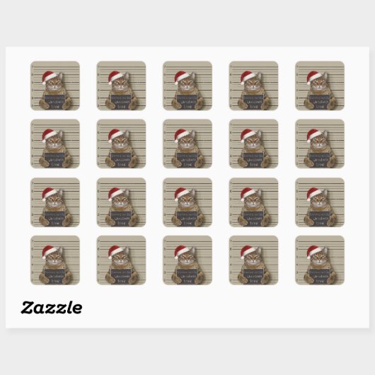 Mugshot Cat Kerstmis Vierkante Sticker (Vel)