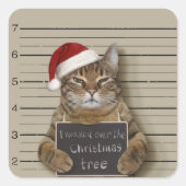 Mugshot Cat Kerstmis Vierkante Sticker (Voorkant)