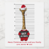 Mugshot Guilty Funny Giraffe Kerstmis Wijn Etiket (Enkel label)