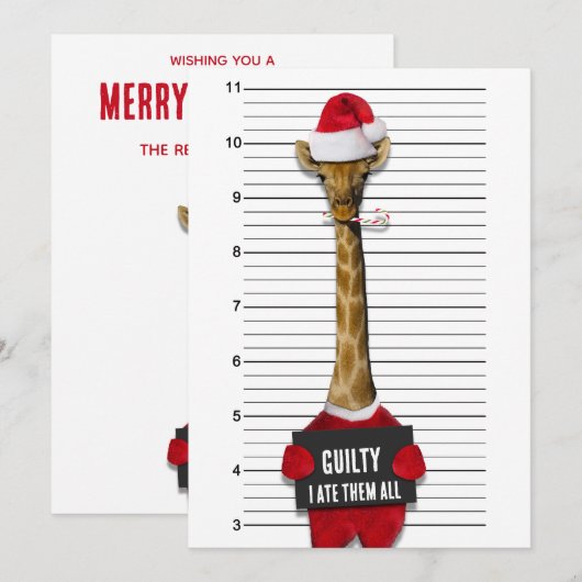 Mugshot Guilty Giraffe Funny Kerstmis Feestdagenkaart (Voorkant / Achterkant)