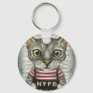 Mugshot van een kattenmisdadiger sleutelhanger