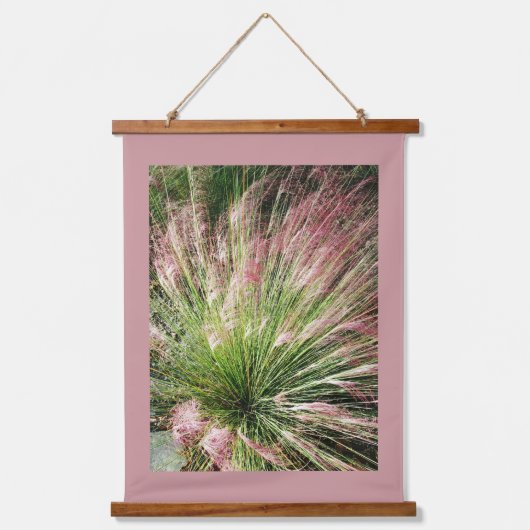 Muhly Grass Roze en Groene Fotografische Natuur Hangend Wandkleed (Voorkant)
