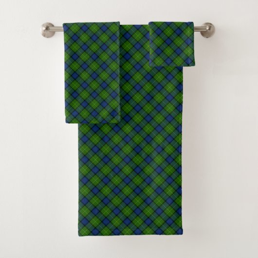 Muir Moore tartan green blue plaid Bad Handdoek (Insitu)