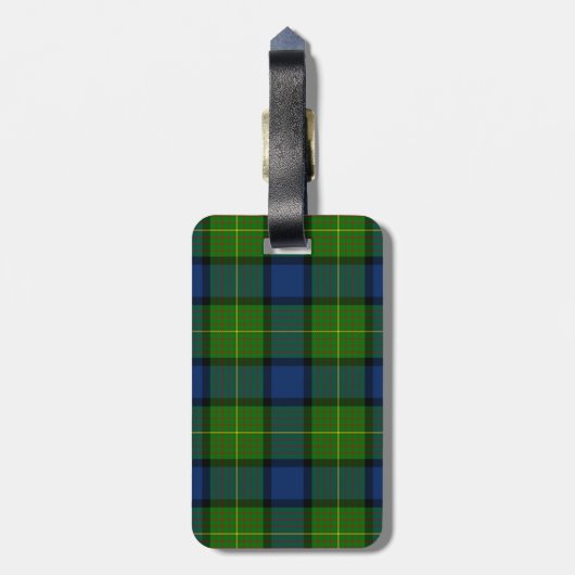 Muir Moore tartan green blue plaid Bagagelabel (Achterkant verticaal)