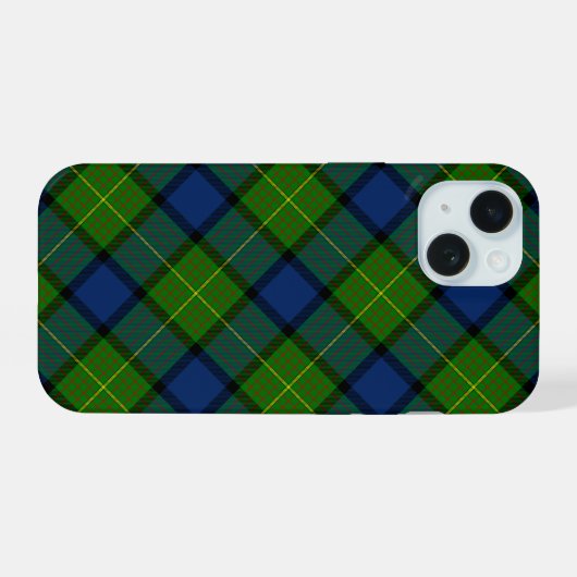Muir Moore tartan green blue plaid iPhone 15 Case (Achterkant horizontaal)