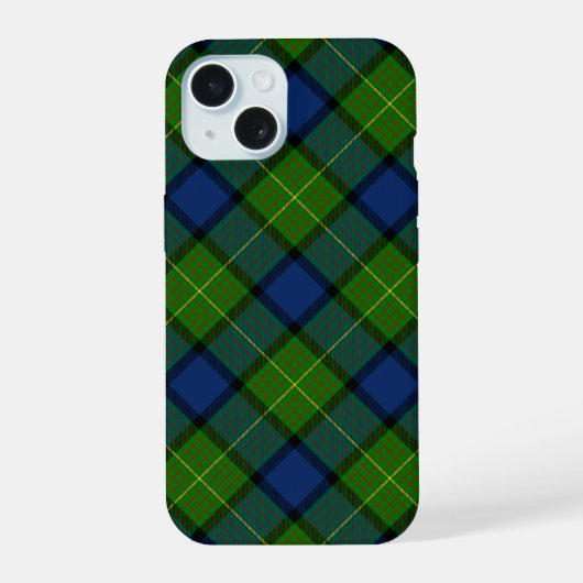 Muir Moore tartan green blue plaid iPhone 15 Case (Achterkant)