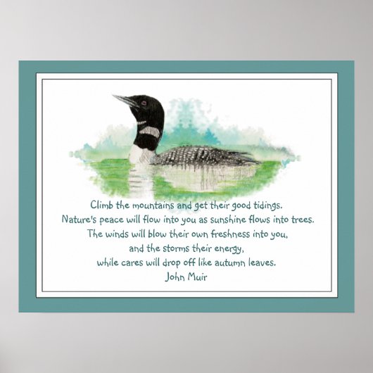 Muir Natuur Quote, Waterverf Loon Wilderness Poster (Voorkant)