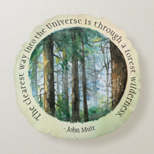 Muir Quote Waterverf Forest Rond Kussen