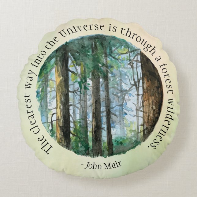 Muir Quote Waterverf Forest Rond Kussen (Voorkant)