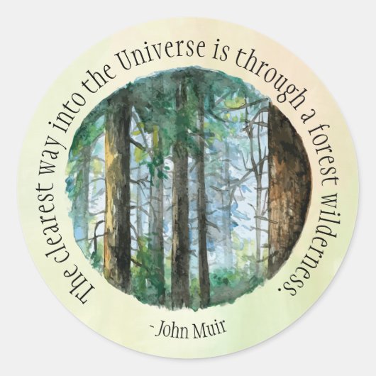 Muir Quote Waterverf Forest Ronde Sticker (Voorkant)