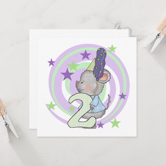 Muis 2e Verjaardag T shirten en geschenken Kaart (Voorkant / Achterkant in situ)