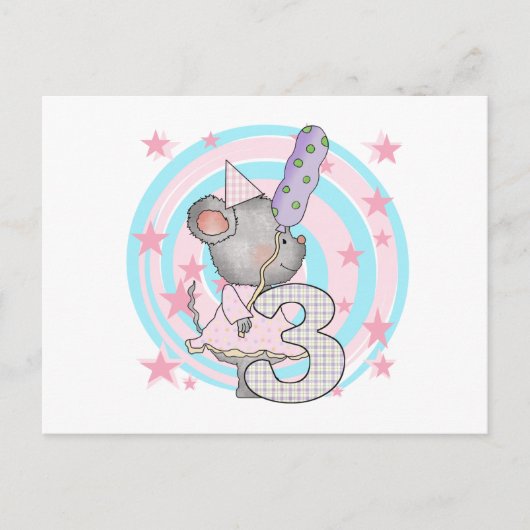 Muis 3e verjaardag T-shirts en geschenken Briefkaart (Voorkant)