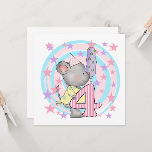 Muis 4e verjaardag T-shirts en geschenken Kaart (Voorkant / Achterkant in situ)