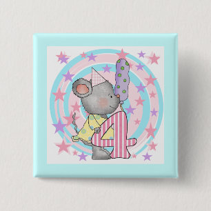 Muis 4e verjaardag T-shirts en geschenken Vierkante Button 5,1 Cm