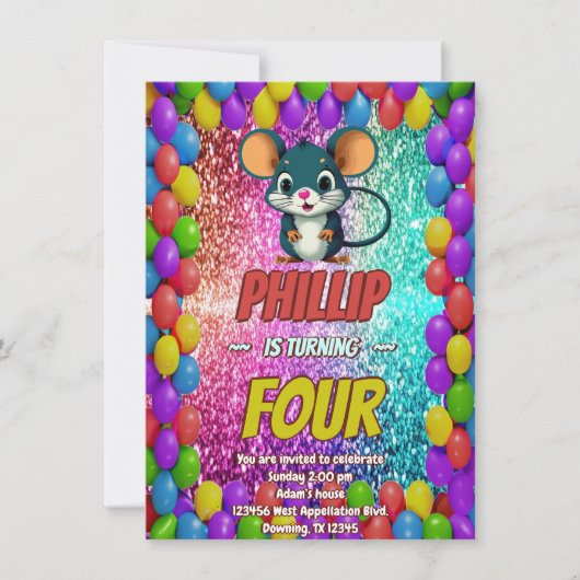 Muis Aangepast verjaardagsuitnodiging voor persona Kaart (Voorkant)