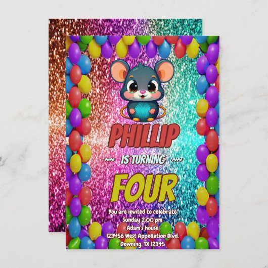 Muis Aangepaste karakter verjaardag uitnodigen Kaart (Voorkant / Achterkant)