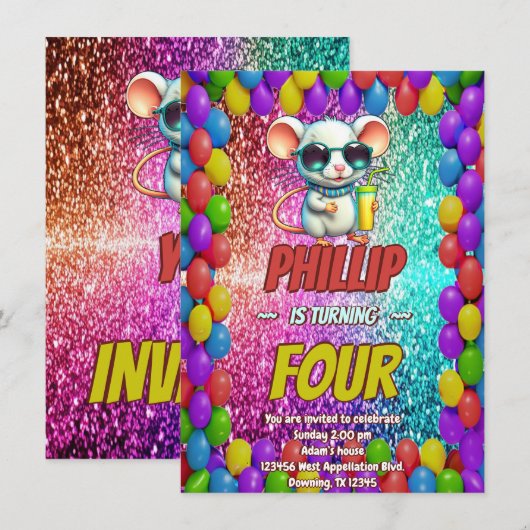 Muis Aangepaste karakter verjaardag uitnodigen Kaart (Voorkant / Achterkant)