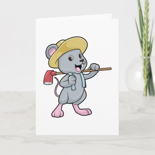 Muis als boer met bijl en hoed kaart (Voorkant)