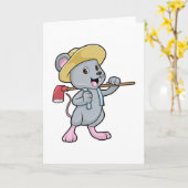 Muis als boer met bijl en hoed kaart (Gele Bloem)