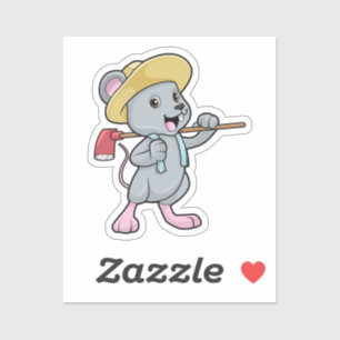 Muis als boer met bijl & hoed sticker