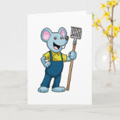 Muis als boer met hark kaart (Gele Bloem)