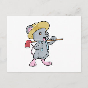 Muis als boer met x en Pet Briefkaart