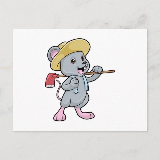 Muis als boer met x en Pet Briefkaart (Voorkant)