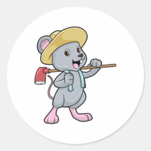 Muis als boer met x en Pet Ronde Sticker