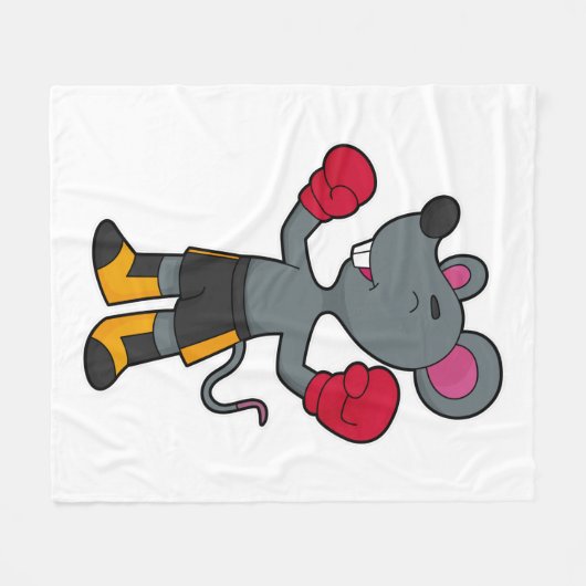 Muis als Boxer met Boxing-handschoenen Fleece Deken (Voorkant (Horizontaal))