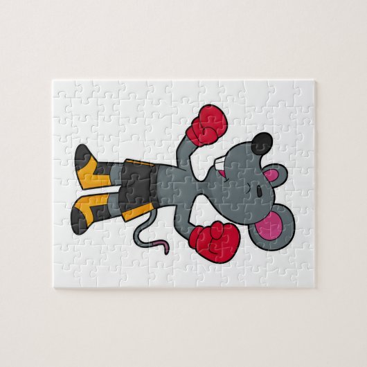 Muis als Boxer met Boxing-handschoenen Legpuzzel (Horizontaal)