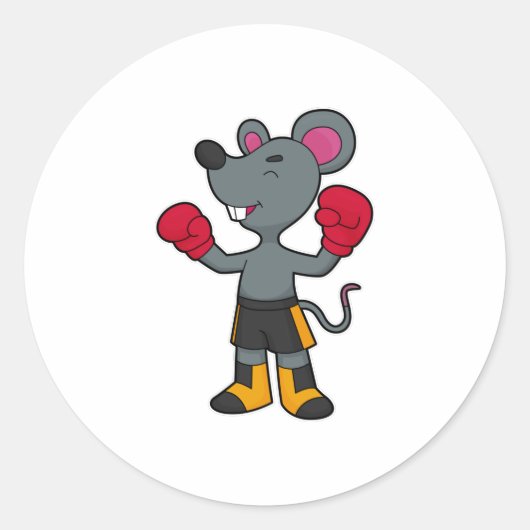 Muis als Boxer met Boxing-handschoenen Ronde Sticker (Voorkant)