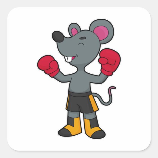 Muis als Boxer met Boxing-handschoenen Vierkante Sticker (Voorkant)