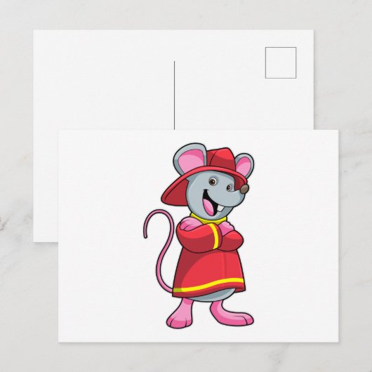 Muis als brandweerman met helm briefkaart (Voorkant / Achterkant)