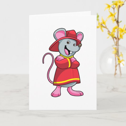 Muis als brandweerman met helm kaart (Gele Bloem)