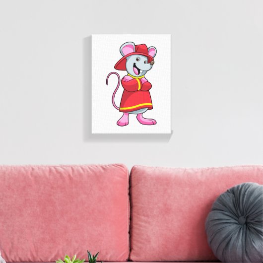 Muis als brandweerman met Helmet Canvas Afdruk (Insitu (Woonkamer))