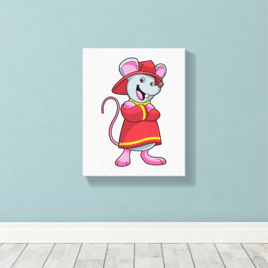 Muis als brandweerman met Helmet Canvas Afdruk (Insitu (Houten vloer))