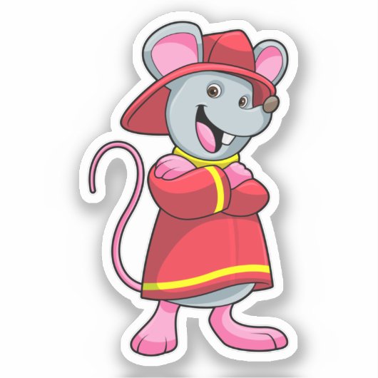 Muis als brandweerman met Helmet Sticker (Voorkant)