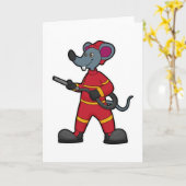 Muis als brandweerman met slang kaart (Gele Bloem)