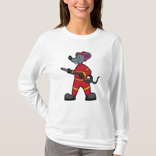 Muis als brandweerman met slang t-shirt (Voorkant)