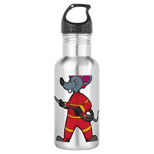 Muis als brandweerman met slang waterfles (Voorkant)
