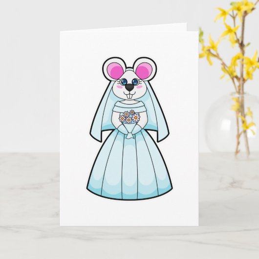 Muis als bride met bloemen kaart (Gele Bloem)