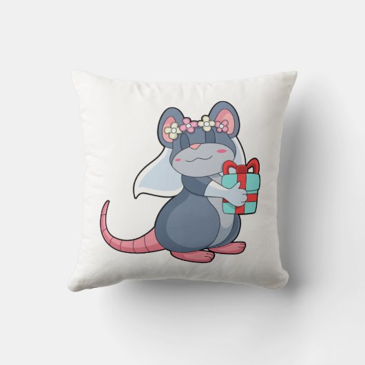 Muis als bruid met sluier & geschenk.PNG Kussen (Achterkant)
