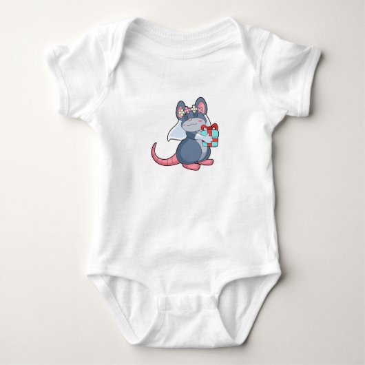 Muis als bruid met sluier & geschenk.PNG Romper (Voorkant)